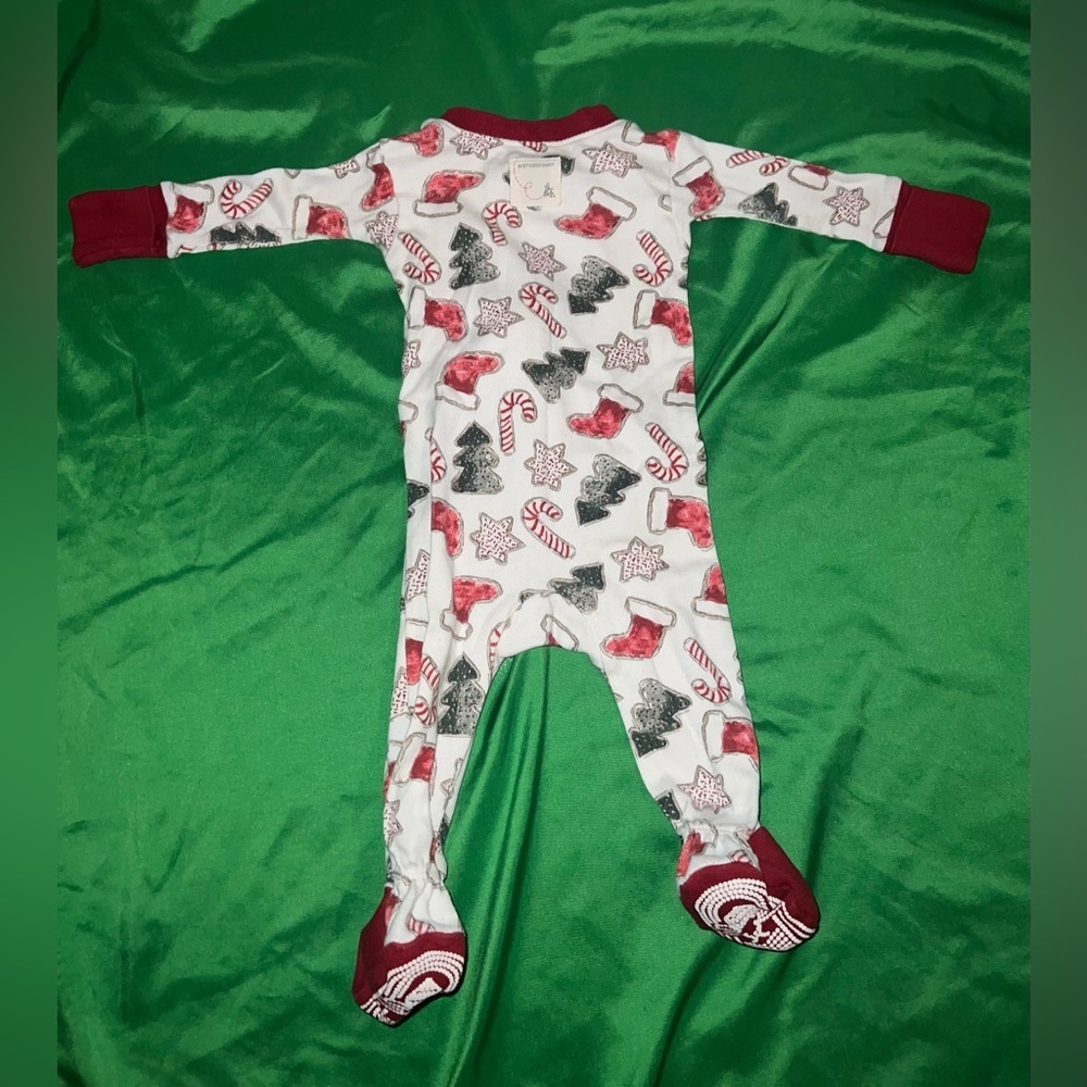 Burt's Bees Baby Red and White Holiday Footie 0-3 Months - Picture 2 of 6